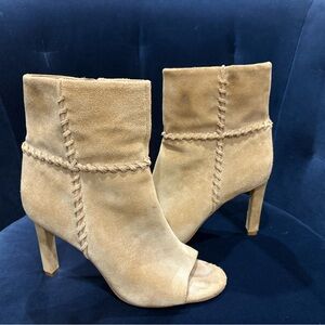 Vince Camuto Tan Suede Peep Toe Booties